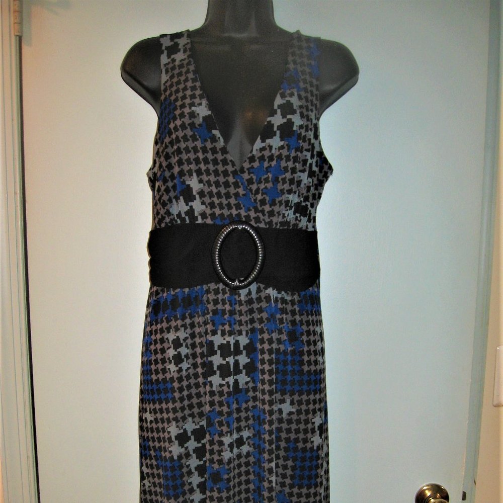 Kupcake V-neck Sleeveless Dress Blue Gray Print